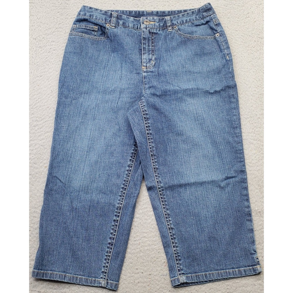 Talbots Capri Jeans Womens Petite 8 Blue Denim Stretch Relaxed Fit Wide Leg